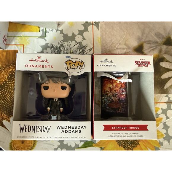 Wednesday & Stranger Things VHS Retro Hallmark Christmas Ornaments NIB Funko - Picture 1 of 7